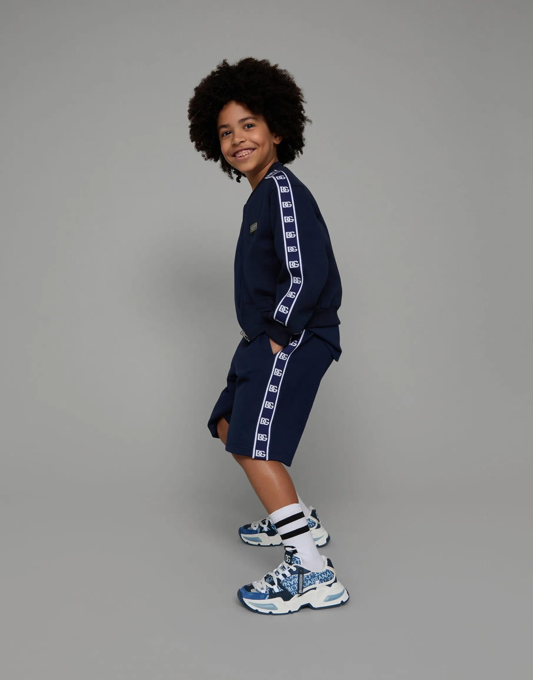 Zip-up jersey sweatshirt with logo side bands