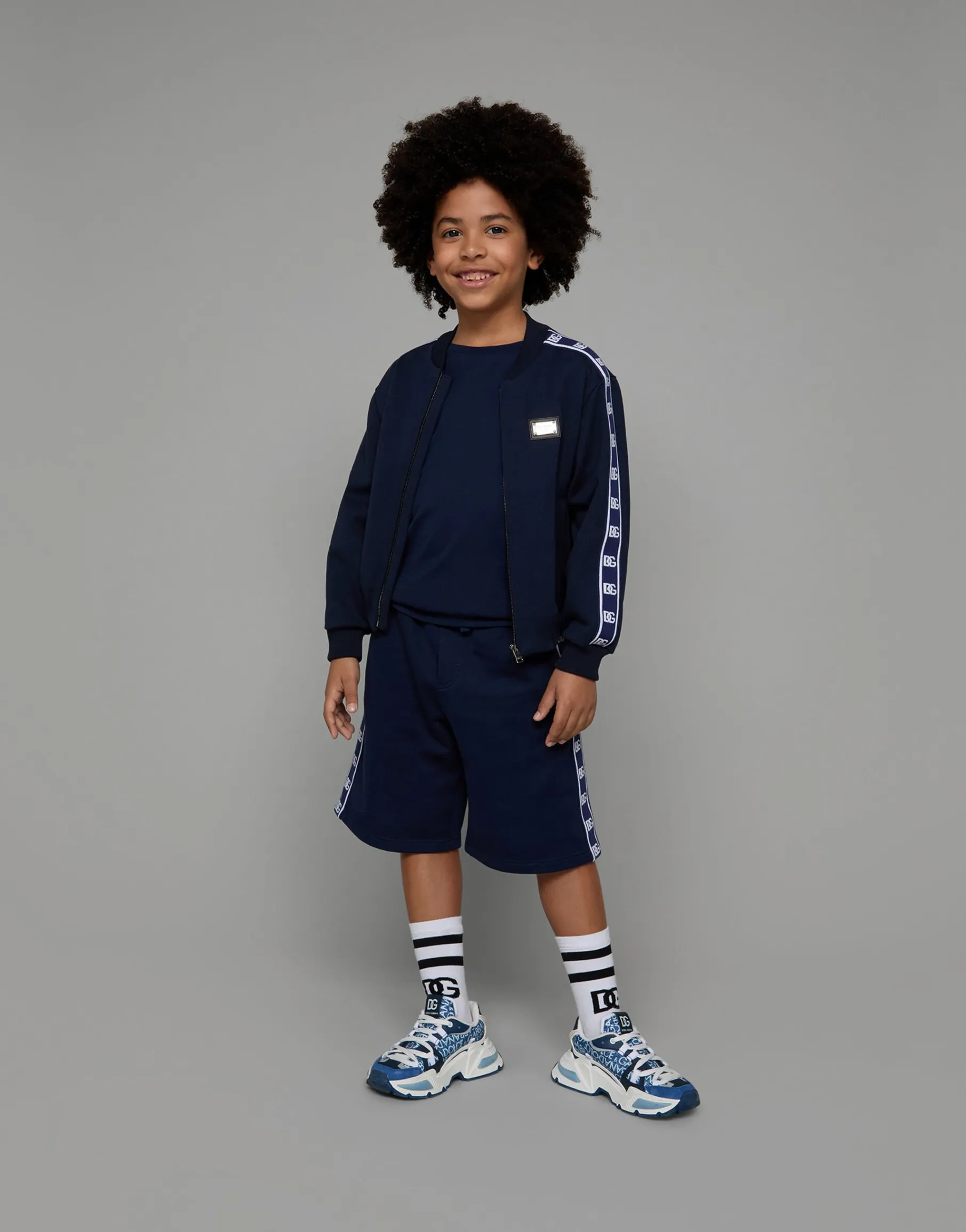 Zip-up jersey sweatshirt with logo side bands