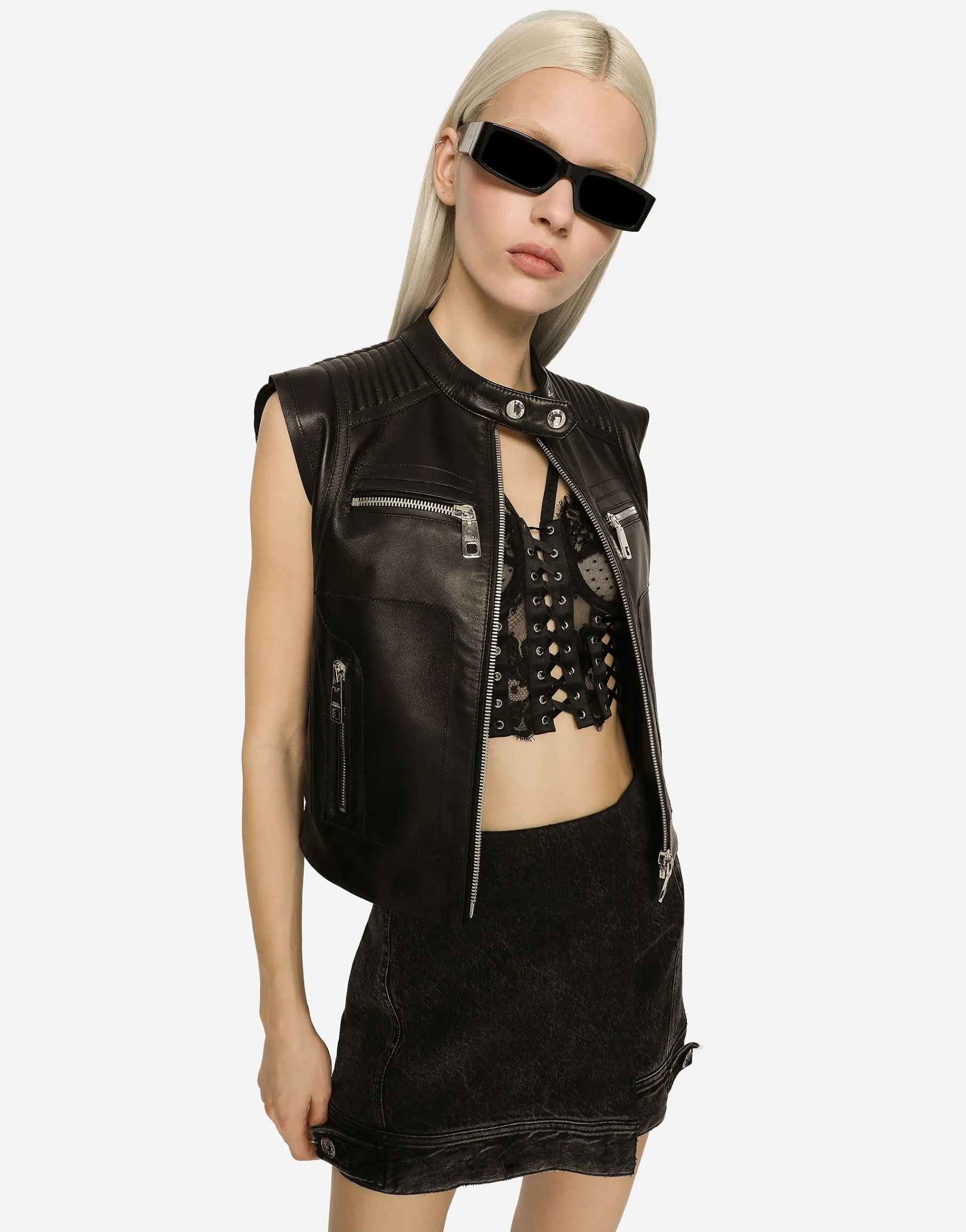 Zip-up leather vest