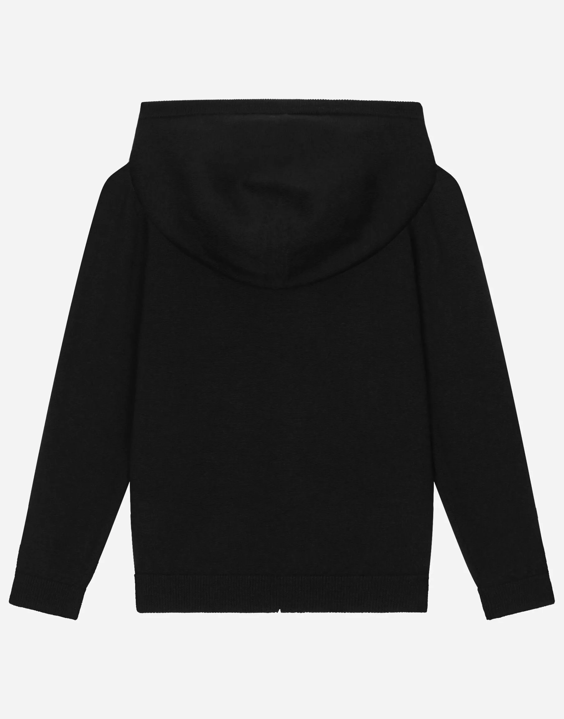 Zip-up plain knit hooded cardigan with logo tag
